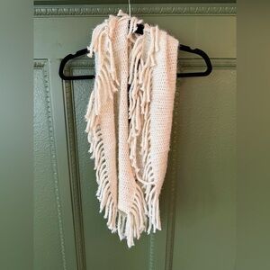 Cozy Cream Knit Fringe Infinity Scarf